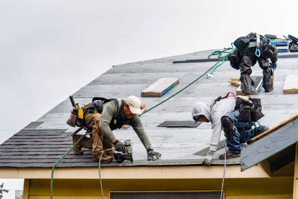 Professional Gutter Installation technician working in Lake, MI